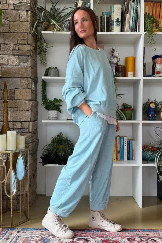 Terry B Lantern Sleeve Sweatshirt Turquoise